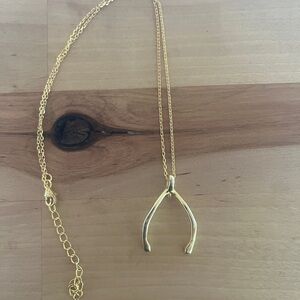 14k Gold Plated Wishbone Pendant. Ring holder necklace!